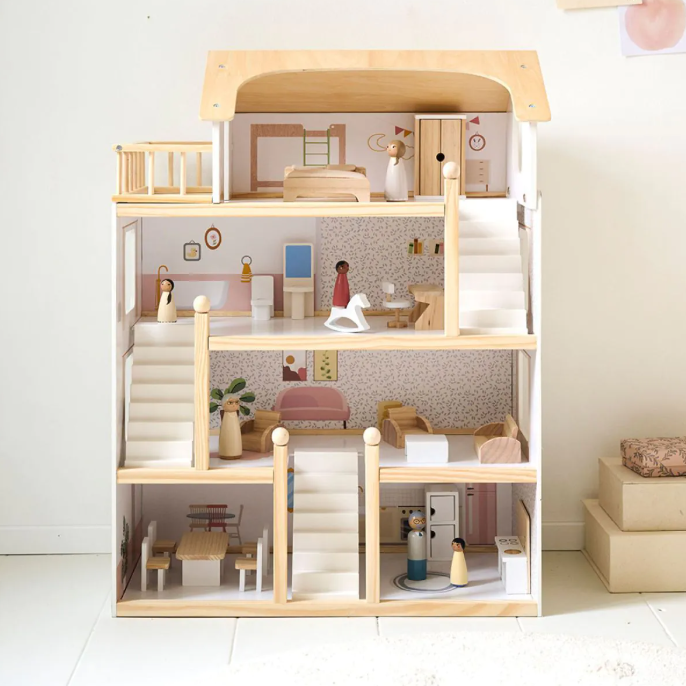 Puppenhaus aus Holz mit 4 Etagen und Zubehör